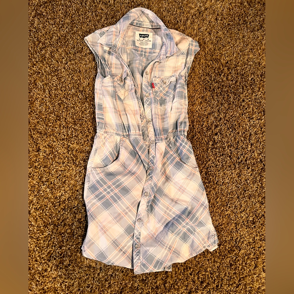Levi's Blue and White Plaid Sleeveless Shirt